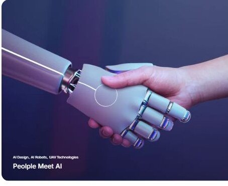 Human and robot hands meeting